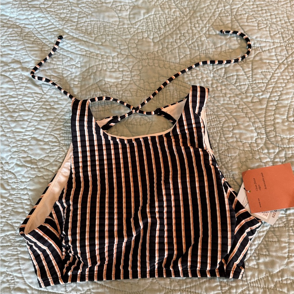 New Striped Halter open back bikini Top size xsmall by shade & shore